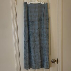 Max Studio Blue Floral Plaid Maxi Skirt